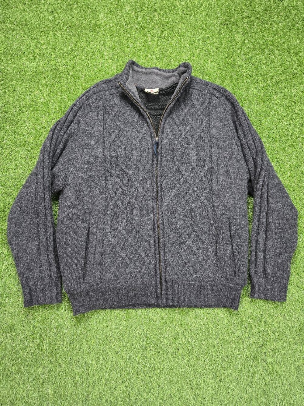 Carraig Donn Ireland Wool Jacket Mens XL Gray Cable Knit Sherpa Lined Fisherman